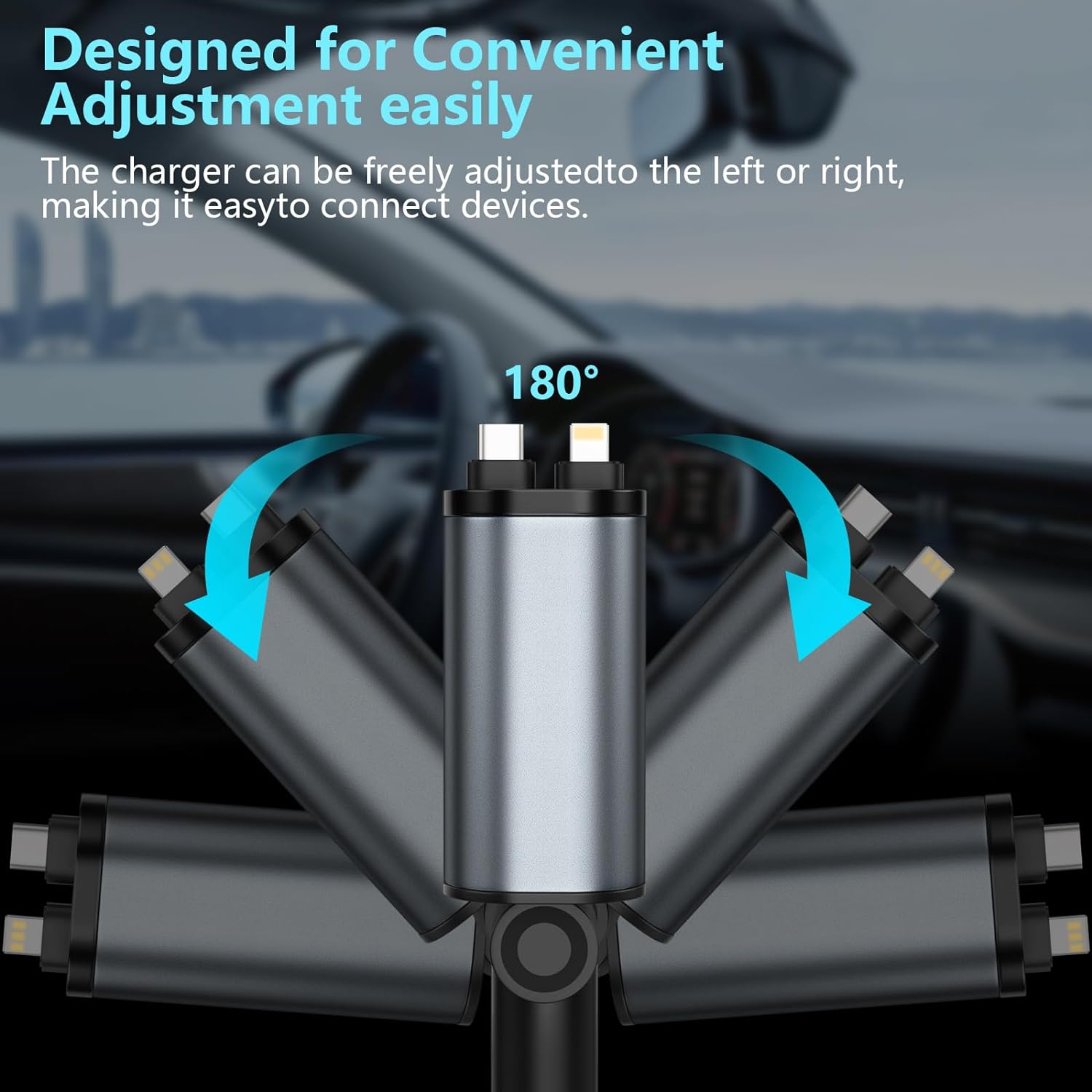 4 in 1 Retractable Fast Car Phone Charger 120W (Type-C, iOS, USB-C & USB interface) 4 in 1 Retractable Fast Car Phone Charger 120W (Type-C, iOS, USB-C & USB interface)