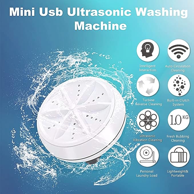 Mini Washing Machine Ultrasonic Turbine Washing Machine Portable Turbo Washer for Travel,Business Trip,Home,Apartment,RV or College Rooms(with Plug) - Tuzzut.com Qatar Online Shopping