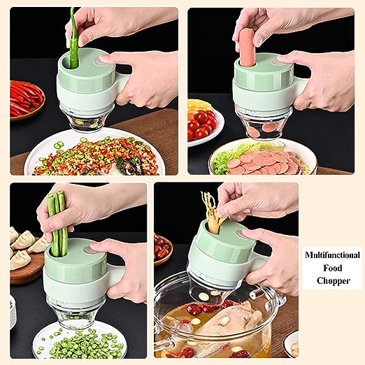 4 in 1 Handheld Electric Vegetable Cutter Set, Portable Mini Wireless Food Processor with Brush, Gatling Vegetable Cutter Electric Garlic Chopper for Garlic Pepper Chili Onion Celery Ginger M