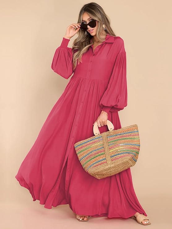 Women's Maxi Long Sleeve Shirt Dress B-304306 Women's Maxi Long Sleeve Shirt Dress B-304306