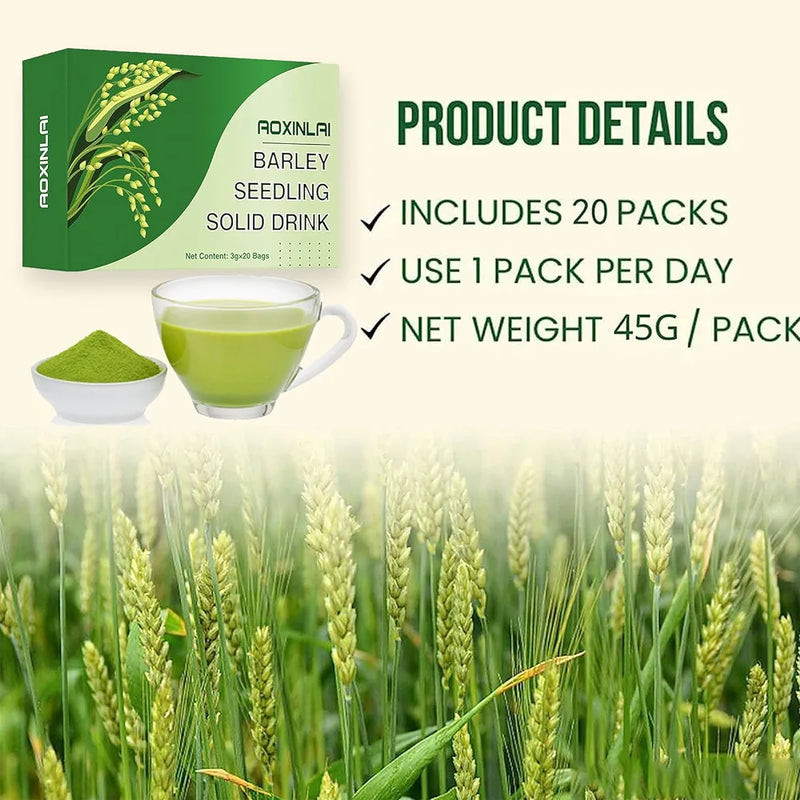 Aoxinlai Pure Barley Grass Juice Powder Organic Barely Seeding Solid Drink Powder 20g Pack (3g x 20 Bags)