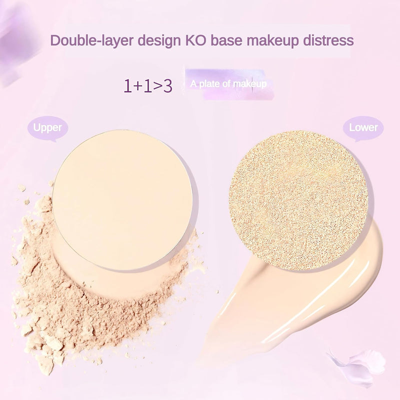 Novo Dual-Action Cushion Foundation & Powder - 13g Cushion + 6.5g Powder - Full Coverage, Waterproof, Hydrating, Dewy Skin Finish - Buildable, Lightweight, Pearl Powder & Bird’s Nest Extract.