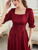 women's tropical dresses Satin Square Neck Flounce Sleeve -line Dress 852987