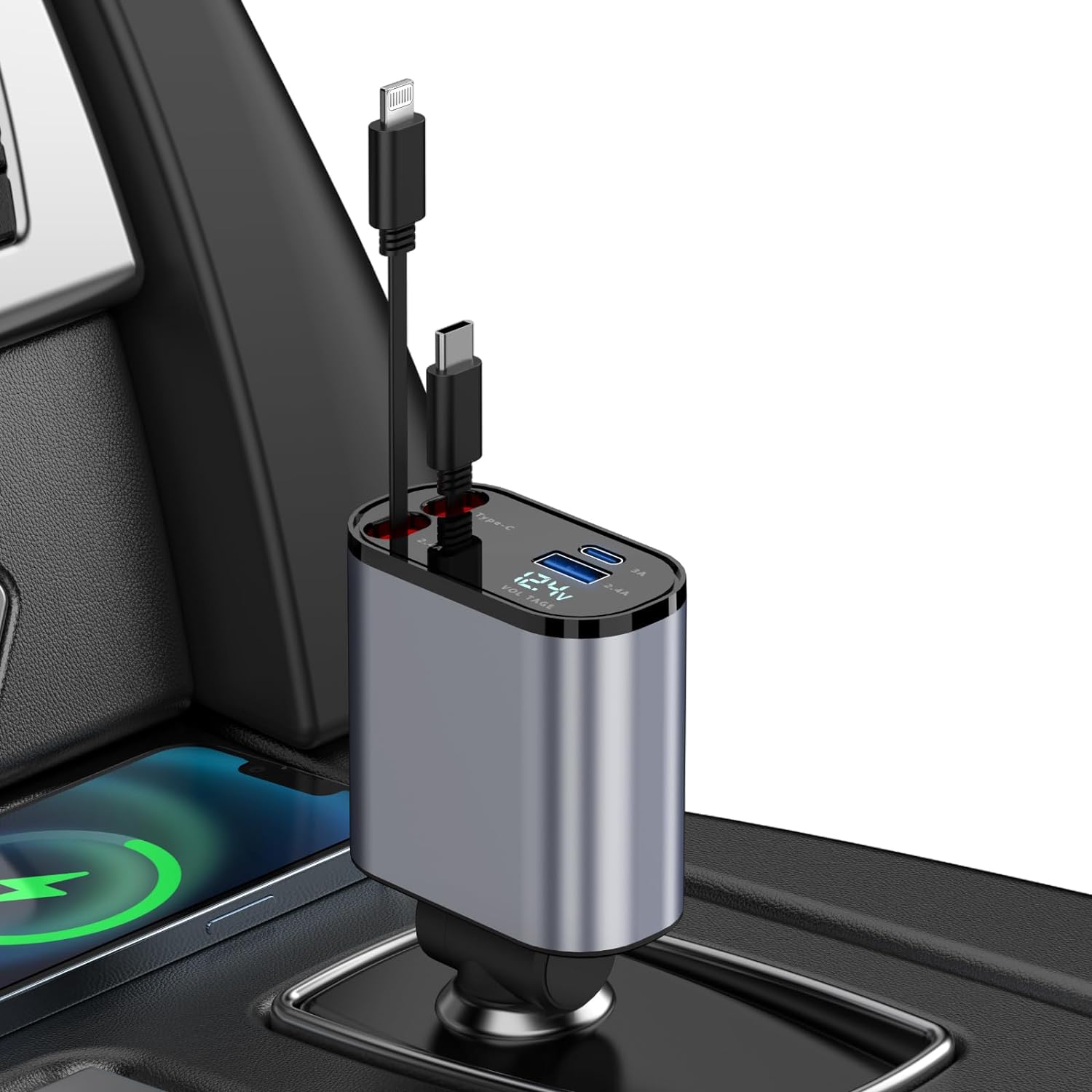4 in 1 Retractable Fast Car Phone Charger 120W (Type-C, iOS, USB-C & USB interface) 4 in 1 Retractable Fast Car Phone Charger 120W (Type-C, iOS, USB-C & USB interface)