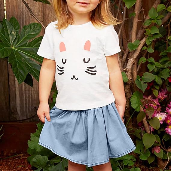 Toddler Girl Rabbit Print Suit Summer Short Sleeve Shirt Top Short Skirt Suit 2 Piece Set 9-10Y X1353470