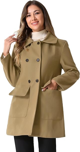 Women's Peter Pan Collar Long Sleeve Double Breasted Classic Winter Outwear 55367 - TUZZUT Qatar Online Shopping