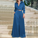 Pleated Long Sleeved Shirt High Waisted Baggy Wide Leg Pant 176842 - TUZZUT Qatar Online Shopping