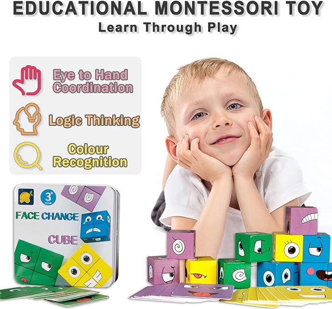 Faces Changing Building Blocks Wooden Toy - Tuzzut.com Qatar Online Shopping