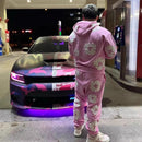Flowers Printed Hoodie And Pant Pink Tracksuit for Men And Women 7013792 - TUZZUT Qatar Online Shopping