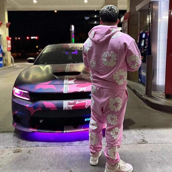 Flowers Printed Hoodie And Pant Pink Tracksuit for Men And Women 7013792 - TUZZUT Qatar Online Shopping