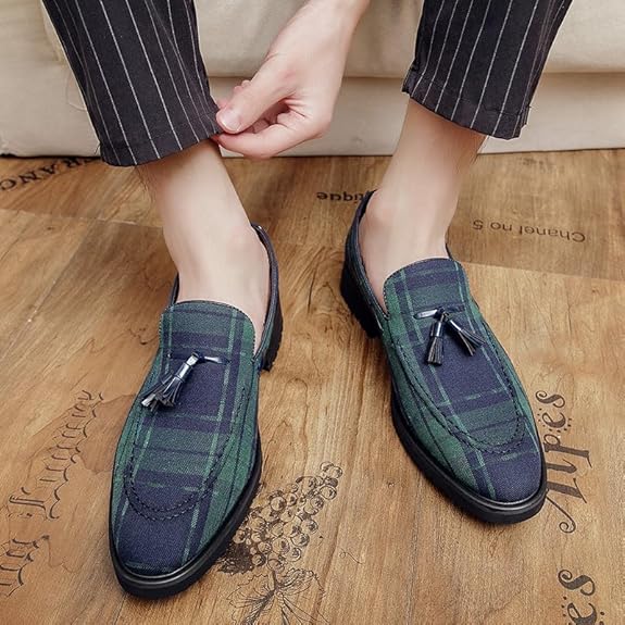 Men's Denim Plaid Loafer Shoes LS270 - TUZZUT Qatar Online Shopping