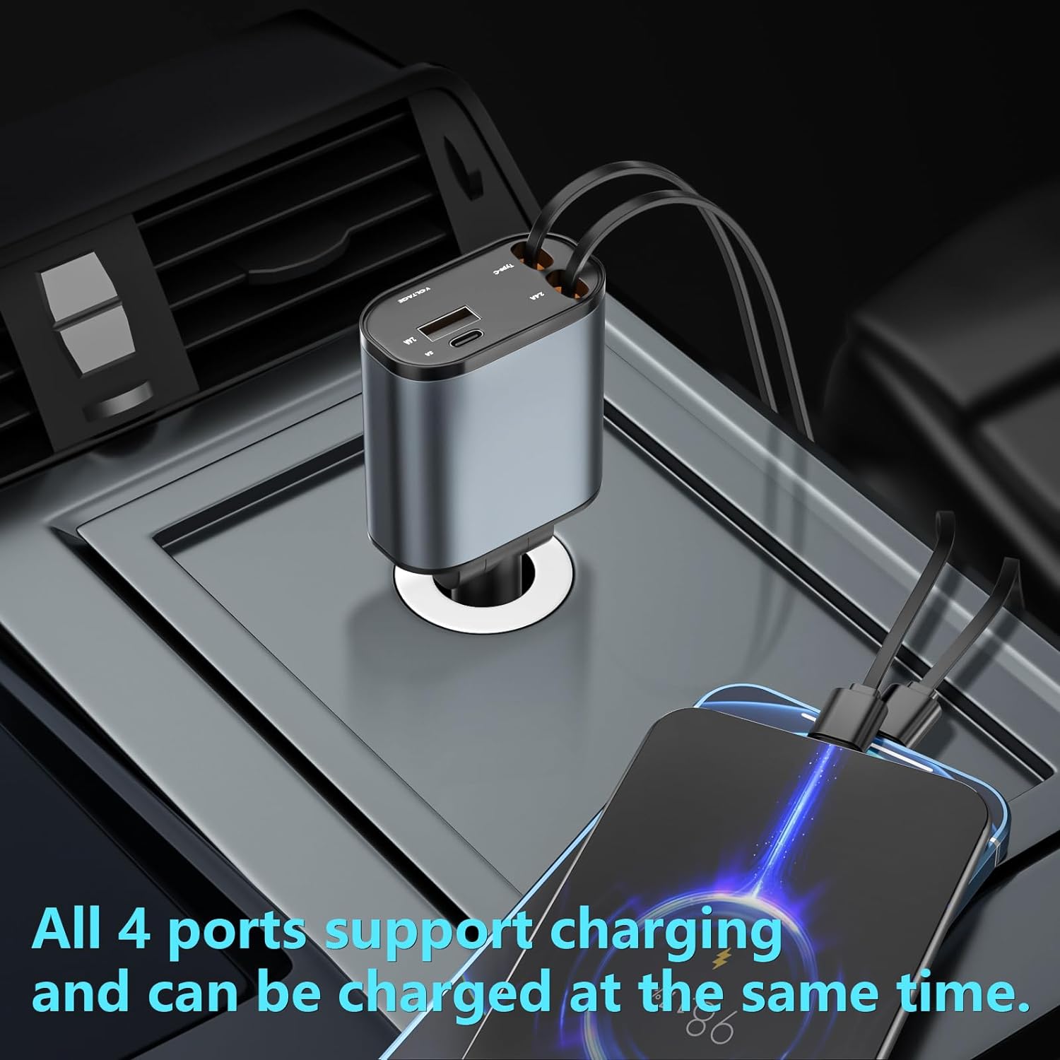 4 in 1 Retractable Fast Car Phone Charger 120W (Type-C, iOS, USB-C & USB interface) 4 in 1 Retractable Fast Car Phone Charger 120W (Type-C, iOS, USB-C & USB interface)