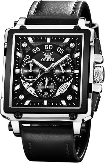 OLEVS Square Chronograph Leather Watch W7531 - TUZZUT Qatar Online Shopping