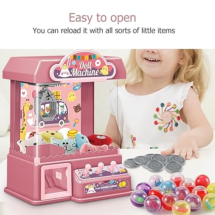 167 Mini Claw Machine for Kids, Doll Grabber Machine with 10 Dolls, Cool Light Music, Grabber Game Toy for Party (Pink) - TUZZUT Qatar Online Shopping