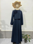Womens Skirt Sets 2 Piece Outfits Flower Deco Long Sleeve Crop Tops and High Waisted Maxi Skirt Set 71468