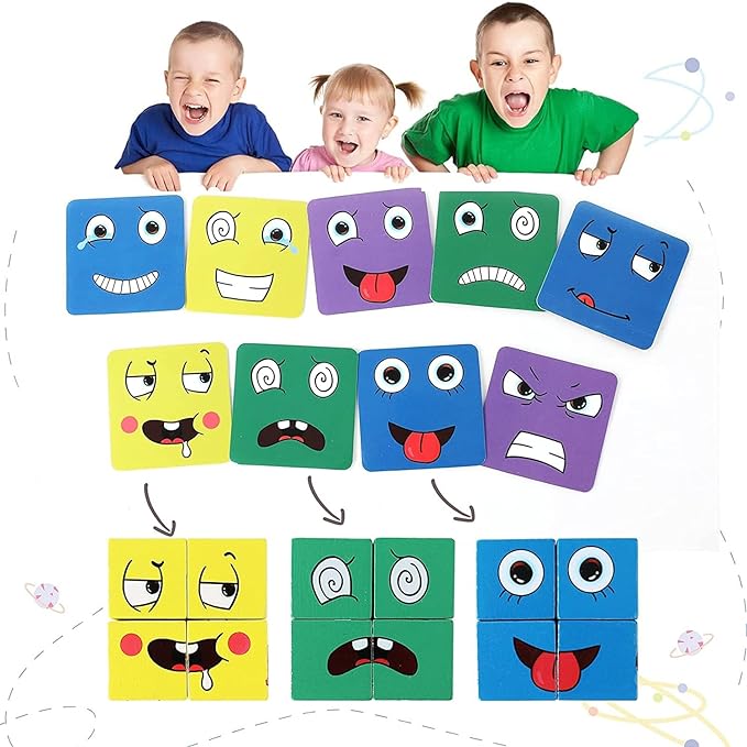 Faces Changing Building Blocks Wooden Toy - Tuzzut.com Qatar Online Shopping