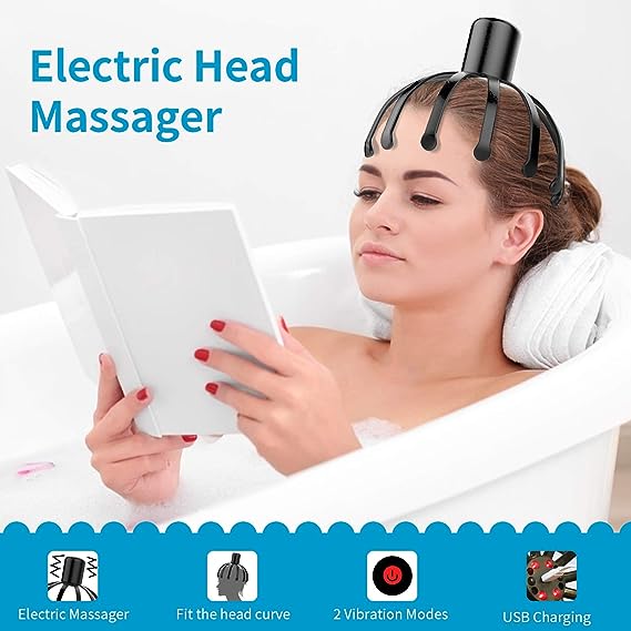 Electric Octopus Claw Scalp Massager Stress Relief Therapeutic Head Scratcher Relief Hair Stimulation Hands Free Rechargable -1806 - Tuzzut.com Qatar Online Shopping