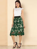 Allegra K Women's Saint Patrick's Day Elegant Elastic Waist Floral Lace Midi Skirts S2111227 - Tuzzut.com Qatar Online Shopping