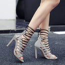 Strappy Lace Up Striped Peep Toe Stilettos Pumps High Heels PL4698 - TUZZUT Qatar Online Shopping