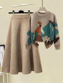 Women Autumn Winter Warm Knitted Two Pieces Set 28231 - TUZZUT Qatar Online Shopping