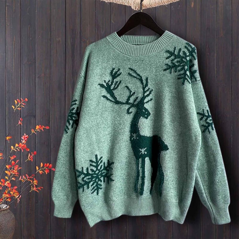 Reindeer Print Long Sleeve Pullover 58029 - TUZZUT Qatar Online Shopping