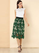 Allegra K Women's Saint Patrick's Day Elegant Elastic Waist Floral Lace Midi Skirts S2111227 - Tuzzut.com Qatar Online Shopping