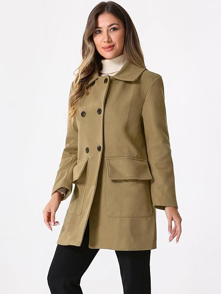 Women's Peter Pan Collar Long Sleeve Double Breasted Classic Winter Outwear 55367 Women's Peter Pan Collar Long Sleeve Double Breasted Classic Winter Outwear 55367