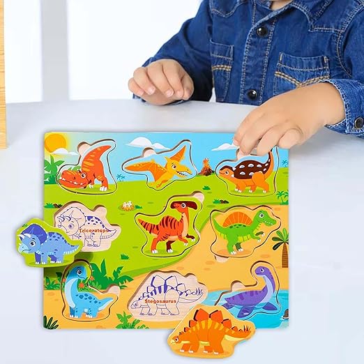 Wooden Toddlers Puzzles Game Animal Dinosaur Board 1603296 - TUZZUT Qatar Online Shopping