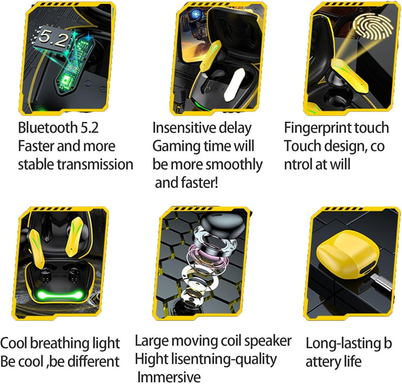 Ear Headphones,Wireless Stereo 5.2 in Ear Touch Control Headphone Low Latency Handsfree | Wireless Stereo Ear Buds Built-in Mic Headset Immersive Sound