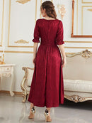 women's tropical dresses Satin Square Neck Flounce Sleeve -line Dress 852987