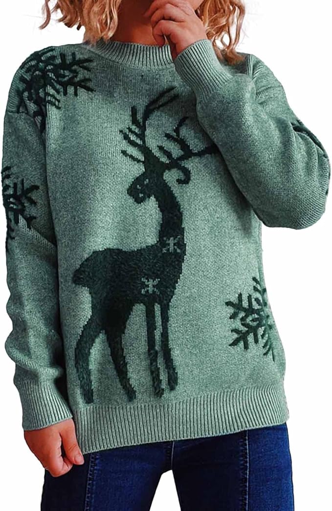 Reindeer Print Long Sleeve Pullover 58029 - TUZZUT Qatar Online Shopping