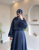 Womens Skirt Sets 2 Piece Outfits Flower Deco Long Sleeve Crop Tops and High Waisted Maxi Skirt Set 71468