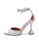 White Leather Narrow Ankle Silver Chain Heels 2021 - TUZZUT Qatar Online Shopping