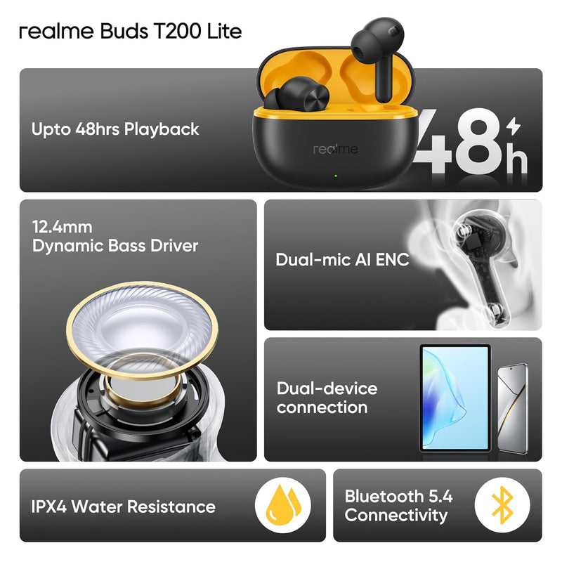 Realme Buds T110 Auto Noice Canceling ANC Wireless Earbuds- Punk Black - TUZZUT Qatar Online Shopping