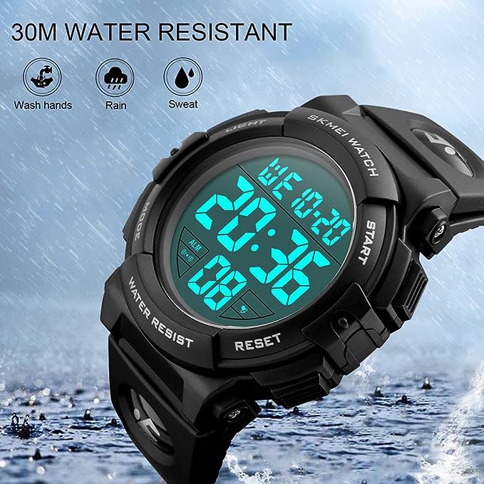 SKMEI Mens Big Dial Digital Watch Waterproof LED Chronograph Alarm Clock W976510