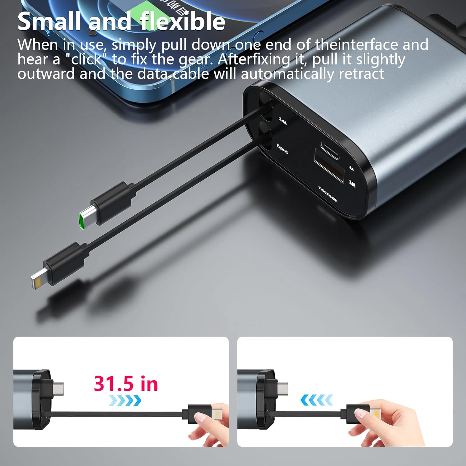 4 in 1 Retractable Fast Car Phone Charger 120W (Type-C, iOS, USB-C & USB interface) 4 in 1 Retractable Fast Car Phone Charger 120W (Type-C, iOS, USB-C & USB interface)