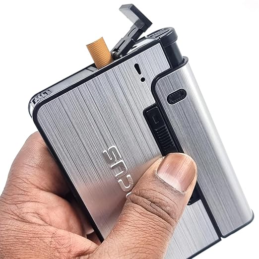 Focus Pioneer YH001 Automatic Cigarette Case Holder Box with Portable Lighter - TUZZUT Qatar Online Shopping
