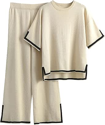 Short Sleeve Knit Pullover Top High Waist Wide Leg Pant 54804 Short Sleeve Knit Pullover Top High Waist Wide Leg Pant 54804