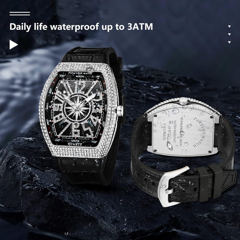 Luxury Diamond Dial Leather Strap Quartz Mens Watch W1000 - TUZZUT Qatar Online Shopping