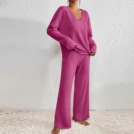 V-Neck Long Sleeve Loungewear Set LS78200 - TUZZUT Qatar Online Shopping