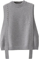 Round Neck Sleeveless Knitted Sweater Vest 175536 - TUZZUT Qatar Online Shopping