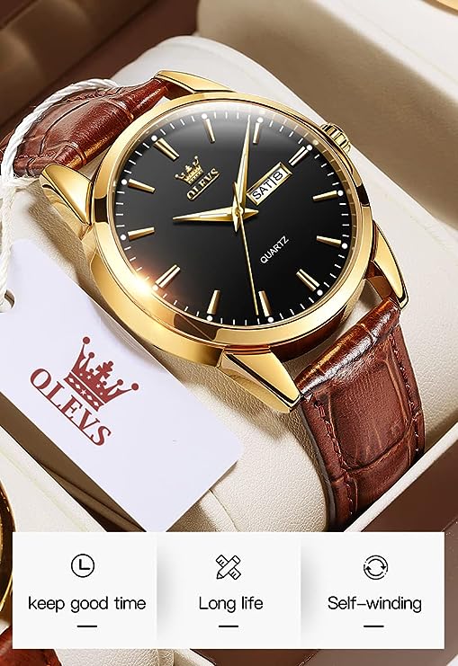 OLEVS Mens Watches Leather Wristwatch with Waterproof Luminous Analog Quartz Fashion Business Sport Watches for Men S2990336