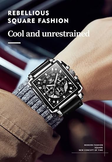 OLEVS Square Chronograph Leather Watch W7531 - TUZZUT Qatar Online Shopping