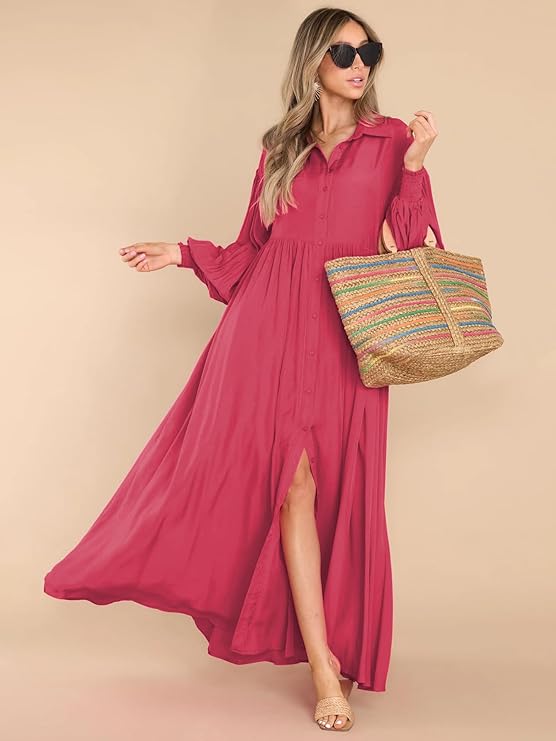 Women's Maxi Long Sleeve Shirt Dress B-304306 Women's Maxi Long Sleeve Shirt Dress B-304306