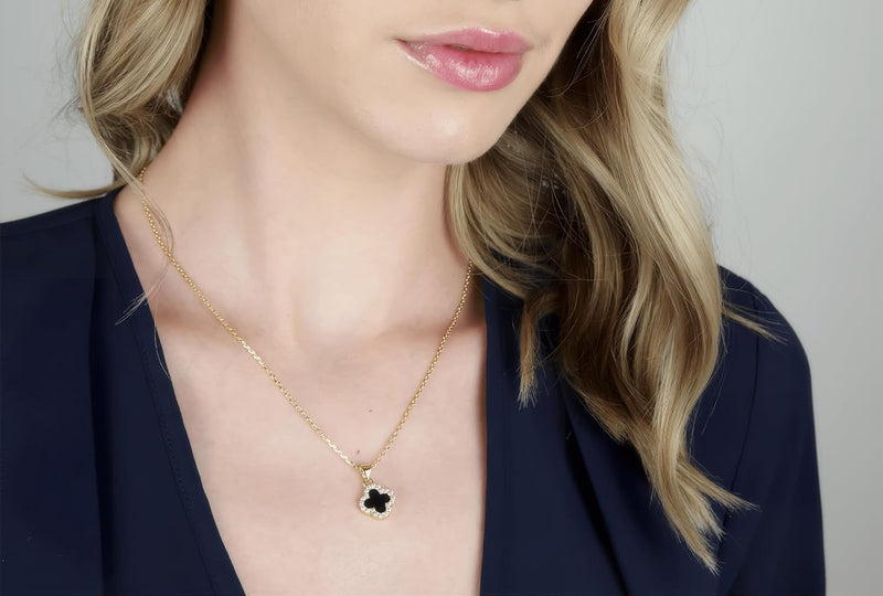 Four Leaf Crystal Clover Necklace NL626 - TUZZUT Qatar Online Shopping