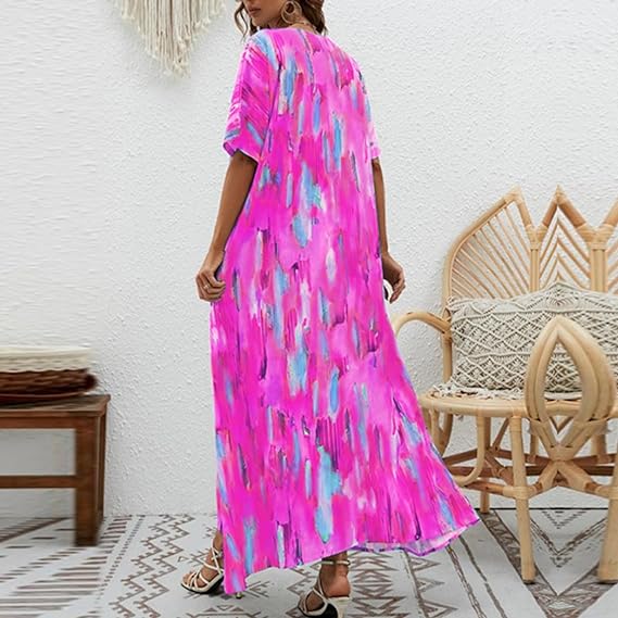 Floral Printed Dress for Women Casual V Neck High Waist Swing Dress B-108201 - TUZZUT Qatar Online Shopping