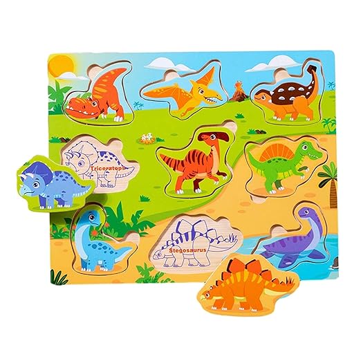 Wooden Toddlers Puzzles Game Animal Dinosaur Board 1603296 - TUZZUT Qatar Online Shopping