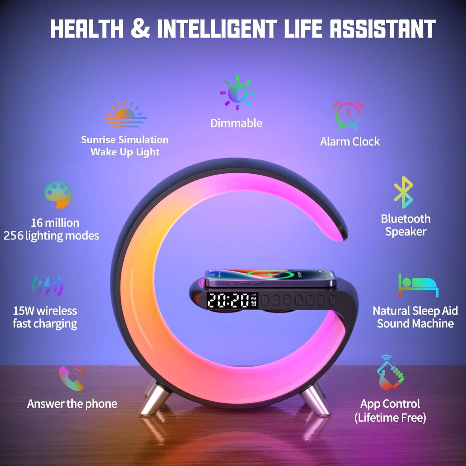 Wireless Charger Atmosphere Lamp With Bluetooth Speaker G63 Wireless Charger Atmosphere Lamp With Bluetooth Speaker G63