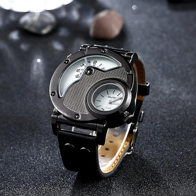 Military Army Design Dual Time Zone Quartz Analog Black Wrist Watch W125963