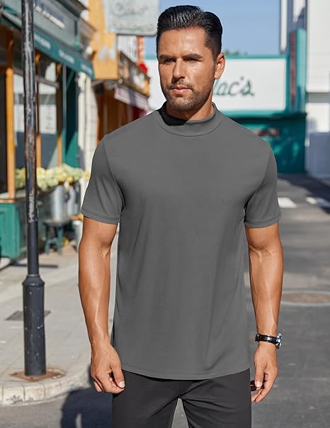 Mens Mock Turtleneck Shirts Short Sleeve Casual Basic T-Shirts  S5120537 - TUZZUT Qatar Online Shopping